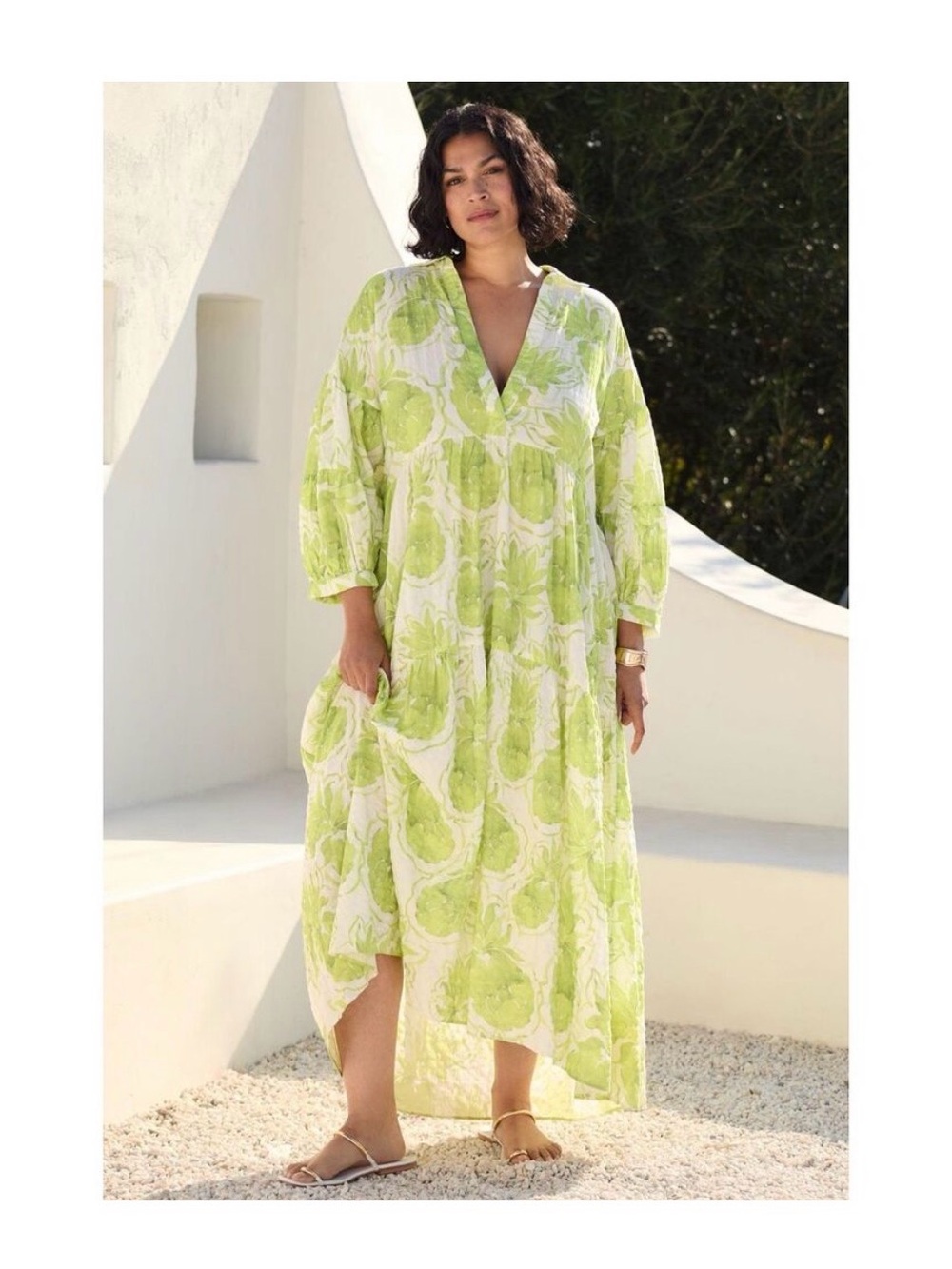 Anthropologie Lime Green Carolita Printed Tiered Dress